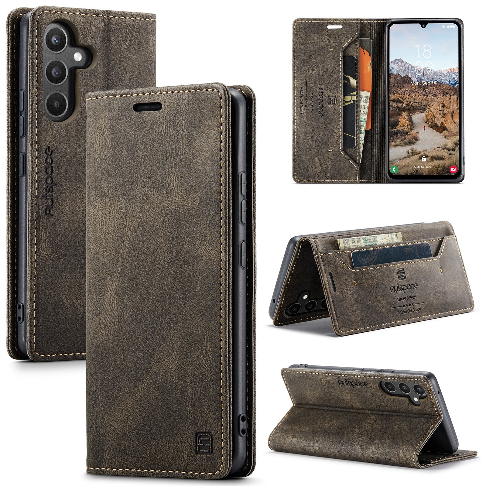 AUTSPACE Wallet Phone Case for Samsung Galaxy A34 5G RFID Blocking Flip Leather Cover A01 Series Retro Stand Phone Cover AUTSPACE Wallet Phone Case for Samsung Galaxy A34 5G RFID Blocking Flip Leather Cover A01 Series Retro Stand Phone Cover